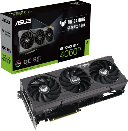 Видеокарта Asus PCI-E 4.0 TUF-RTX4060TI-O8G-GAMING NVIDIA GeForce RTX 4060TI 8Gb 128bit GDDR6 2520/18000 HDMIx1 DPx3 HDCP Ret