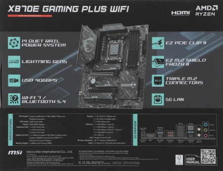 Материнская плата MSI X870E GAMING PLUS WIFI Socket AM5 AMD X870E ATX AC`97 8ch(7.1) 5Gigabit RAID+HDMI