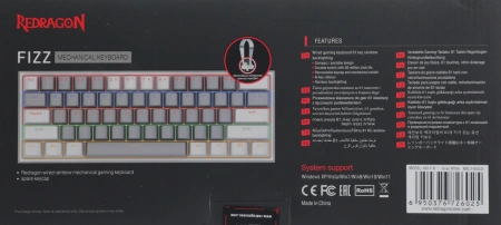 Клавиатура Redragon Fizz механическая белый/серый USB Multimedia for gamer LED (72602) кабель 1.8м