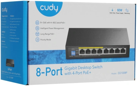 Коммутатор Cudy GS1008P (L2) 8x1Гбит/с 4PoE+ 60W неуправляемый