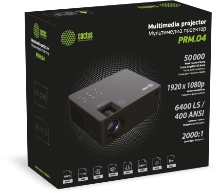 Проектор Cactus CS-PRM.04B.WUXGA-A LCD 6400Lm LS 400Lm ANSI (1920x1080) 2000:1 ресурс лампы:50000часов 2xUSB typeA 3xHDMI 2.5кг