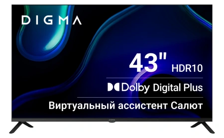 Телевизор LED Digma 43" DM-LED43UBB40 Салют ТВ Frameless Metal черный 4K Ultra HD 60Hz DVB-T DVB-T2 DVB-C DVB-S DVB-S2 USB WiFi Smart TV