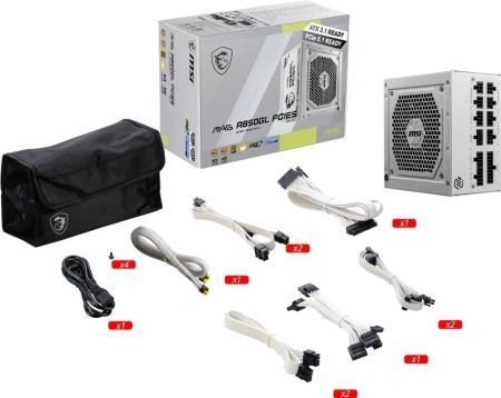 Блок питания MSI ATX 850W MAG A850GL WH PCIE5 80+ gold (20+4pin) APFC 120mm fan 8xSATA Cab Manag RTL