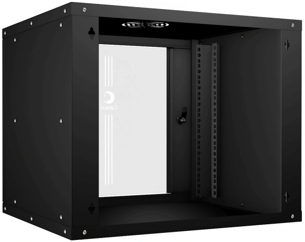 Шкаф коммутационный Cabeus (WSC-05D-9U55/45-BK) настенный 9U 550x450мм пер.дв.стекл 30кг черный 340мм 14кг 220град. 450мм IP20 сталь