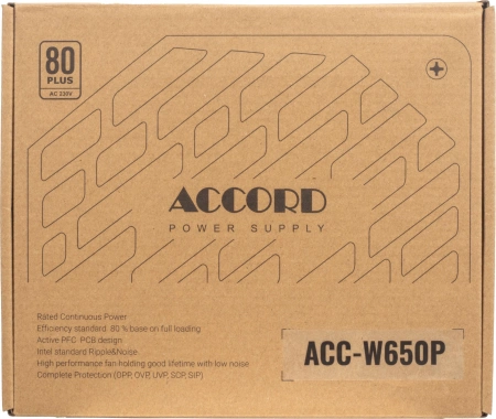 Блок питания Accord ATX 650W ACC-W650P 80+ white (20+4pin) 120mm fan 6xSATA RTL