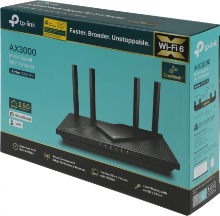 Роутер беспроводной TP-Link Archer AX55 Pro AX3000 100/1000/2500BASE-T черный