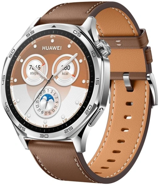 Смарт-часы Huawei Watch GT 5 Vili-B19L 1.43" AMOLED корп.серебристый рем.коричневый разм.брасл.:140-210мм (55020DGK)