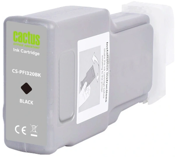 Картридж струйный Cactus CS-PFI320BK PFI-320 BK черный пигментный (300мл) для Canon imagePROGRAF TM-200/TM-205/TM-300/TM-305/TM-350 с чипом