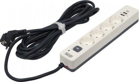 Сетевой фильтр Powercom SP-01 USB2A1CW 3,0М 3.0м (4 розетки) белый/серый (коробка)