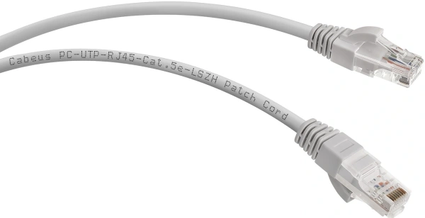 Патч-корд Cabeus PC-UTP-RJ45-CAT.5E-5M-LSZH U/UTP RJ-45 вил.-вилка RJ-45 кат.5E 5м серый LSZH