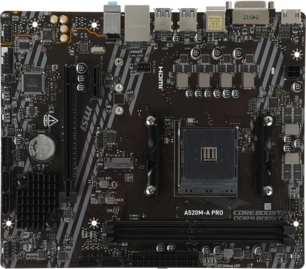Материнская плата MSI A520M-A PRO Soc-AM4 AMD A520 2xDDR4 mATX AC`97 8ch(7.1) GbLAN RAID+DVI+HDMI