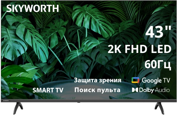 Телевизор LED Skyworth 43" 43E55G Google TV Frameless черный FULL HD 60Hz DVB-T DVB-T2 DVB-C DVB-S DVB-S2 USB WiFi Smart TV
