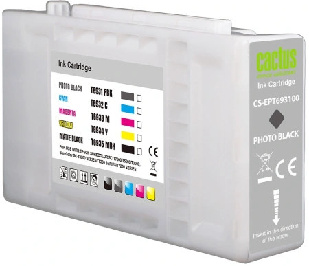 Картридж струйный Cactus CS-EPT693100 T6931 черный пигментный (350мл) для Epson SureColor SC-T3000/T3070/T3200/T5000/5200 с чипом