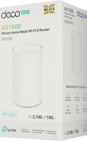 Бесшовный Mesh роутер TP-Link Deco X10-4G (DECO X10-4G(1-PACK)) AX1500 10/100/1000BASE-TX/4G cat.6 белый