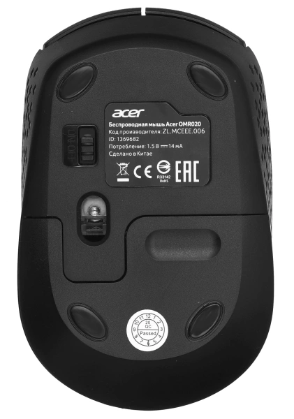 Мышь Acer OMR020 черный оптическая 1200dpi беспров. USB для ноутбука 3but (ZL.MCEEE.006)