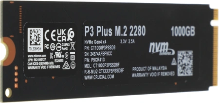 Накопитель SSD Crucial PCIe 4.0 x4 1TB CT1000P3PSSD8 P3 Plus M.2 2280