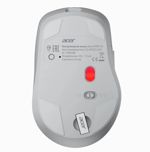 Мышь Acer OMR310 светло-серый оптическая 1600dpi беспров. BT/Radio USB 7but (ZL.MCECC.033)