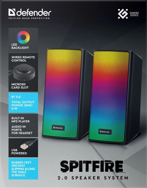 Колонки Defender Spitfire 2.0 черный 6Вт беспроводные BT