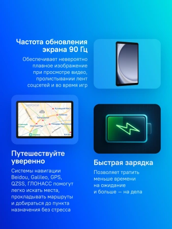 Планшет Samsung Galaxy Tab A9+ SM-X210 695 (2.2) 8C RAM4Gb ROM64Gb 11" LCD 1920x1200 Android 13 темно-синий 8Mpix 5Mpix BT WiFi microSD 1Tb 7040mAh 7hr