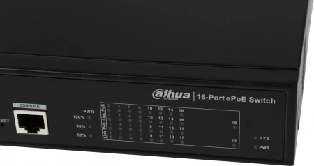 Коммутатор Dahua DH-LR2218-16ET-240 (L2) 16x100Мбит/с 2x1Гбит/с 2xКомбо(1000BASE-T/SFP) 2SFP 14PoE+ 2PoE++ 240W управляемый