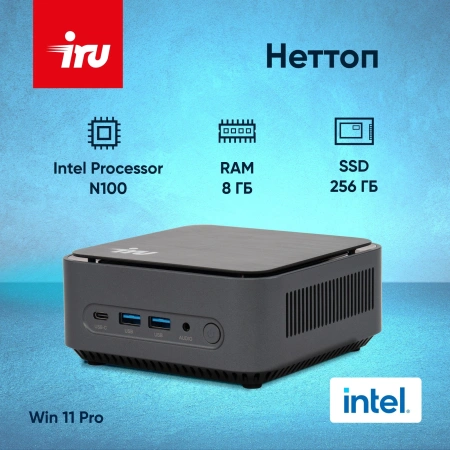 Неттоп IRU 110ALCN N100 (0.8) 8Gb SSD256Gb UHDG Windows 11 Pro GbitEth WiFi BT 30W черный (2012495)