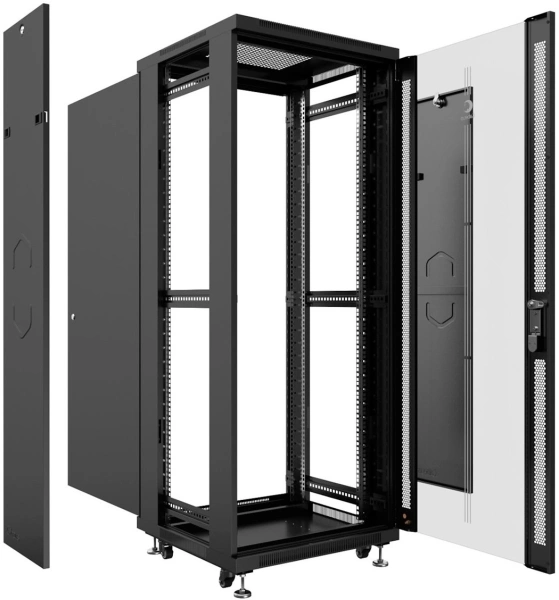 Шкаф коммутационный Cabeus (SH-05C-18U60/60-BK) напольный 12U 600x600мм пер.дв.стекл металл 800кг черный 500мм 220град. 988мм IP20 сталь