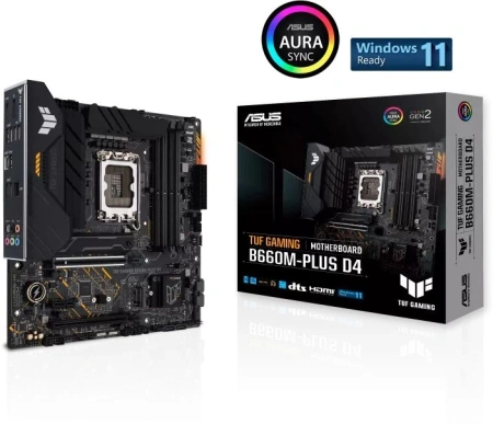 Материнская плата Asus TUF GAMING B660M-PLUS D4 Soc-1700 Intel B660 4xDDR4 mATX AC`97 8ch(7.1) 2.5Gg RAID+HDMI+DP