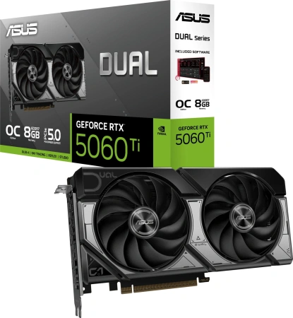 Видеокарта Asus PCI-E 5.0 DUAL-RTX5060TI-O8G NVIDIA GeForce RTX 5060TI 8Gb 128bit GDDR7 2602/28000 HDMIx1 DPx3 HDCP Ret