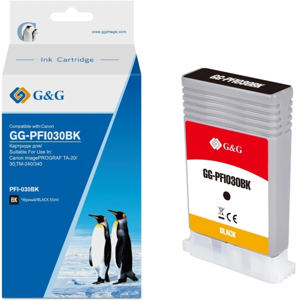 Картридж струйный G&G GG-PFI030BK PFI-030BK черный (55мл) для Canon imagePrograf TA-20/30 TM-240/340