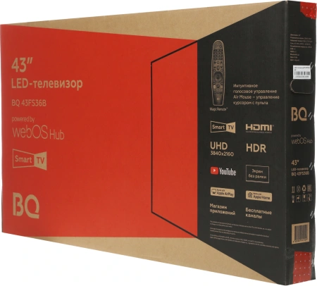 Телевизор LED BQ 43" 43FS36B черный 4K Ultra HD 60Hz DVB-T DVB-T2 DVB-C DVB-S2 3D USB WiFi Smart TV (RUS)