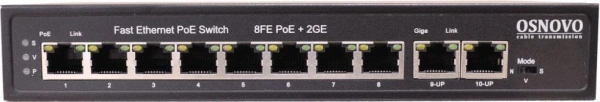 Коммутатор Osnovo SW-20820(120W) (L2) 8x100Мбит/с 2x1Гбит/с 8PoE 120W неуправляемый