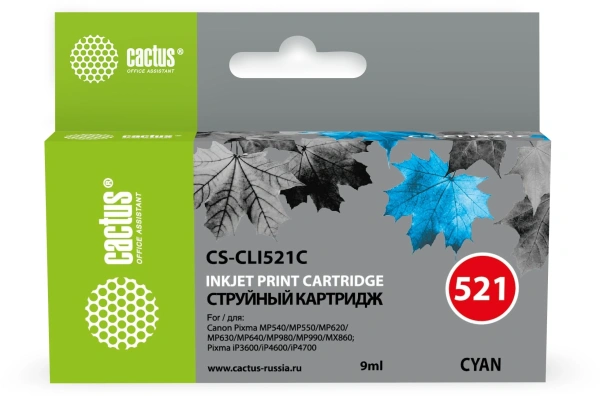 Картридж струйный Cactus CS-CLI521C голубой (9мл) для Canon MP540/MP550/MP620/MP630/MP640/MP660 с чипом