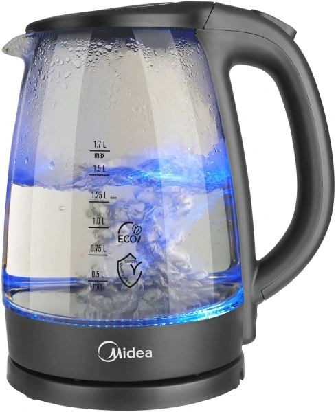 Чайник электрический Midea MK-8015 1.7л. 2200Вт черный корпус: стекло/пластик