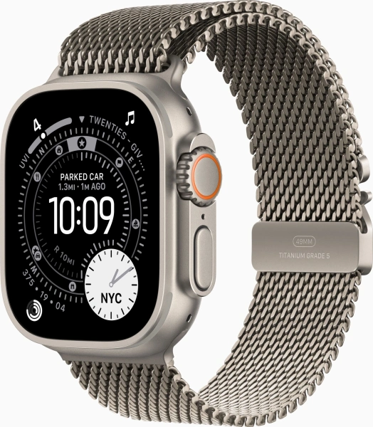 Смарт-часы Apple Watch Ultra 3 2025 A3281 49мм OLED корп.титан Milanese Loop рем.титан разм.брасл.:155-185мм (MEWY4ZP/A)