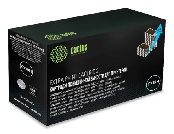 Картридж лазерный Cactus CS-C719H-MPS 719HX черный (8000стр.) для Canon 5980/6180/411/416/418/419/5980/6140/6300/6310/6650/6670/6680/6300/5840/5880/5940/5980/251/252/253 с чипом