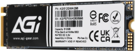 Накопитель SSD AGi PCIe 3.0 x4 512GB AGI512GIMAI298-BK AGI512GIMAI298 AI298 M.2 2280