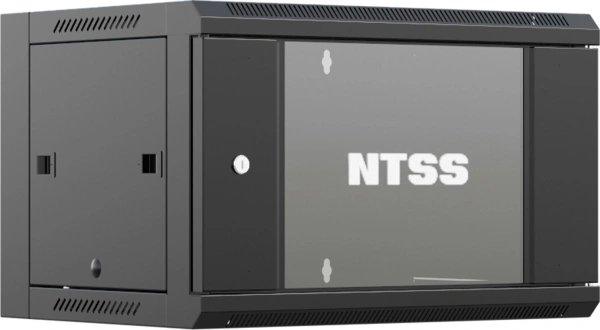 Шкаф коммутационный NTSS NTSS-W9U6045GS-BL настенный 9U 570x450мм пер.дв.стекл 60кг черный 350мм 20.1кг 220град. 370мм IP20 сталь