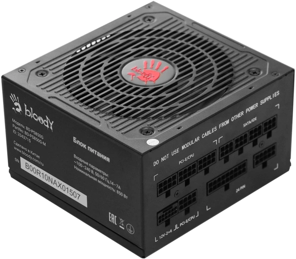Блок питания Bloody ATX 850W BD-PS850G 80+ gold (20+4pin) APFC 120mm fan 12xSATA Cab Manag RTL
