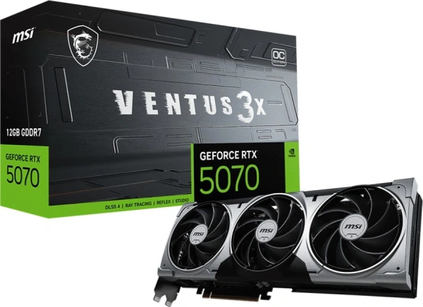Видеокарта MSI PCI-E 5.0 RTX 5070 12G VENTUS 3X OC NVIDIA GeForce RTX 5070 12Gb 192bit GDDR7 2542/28000 HDMIx1 DPx3 HDCP Ret
