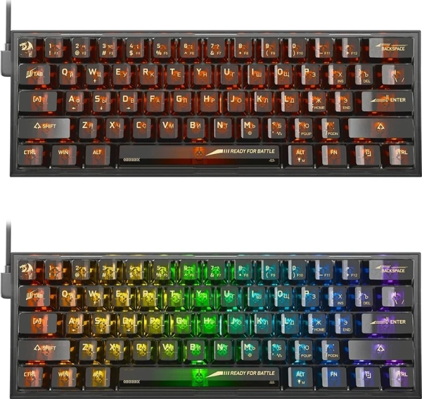 Клавиатура Redragon Fizz механическая прозрачный/черный USB Multimedia for gamer LED (71737) кабель 1.8м