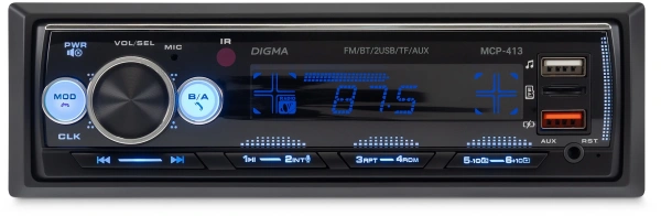 Автомагнитола Digma MCP-413 1DIN 4x45Вт v5.0 USB 2.0 AUX 4 ПДУ