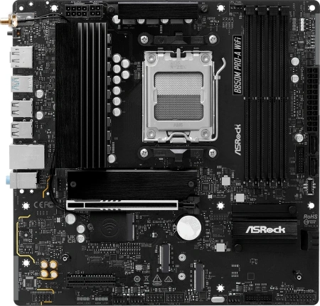 Материнская плата Asrock B850M PRO-A WIFI Socket AM5 AMD B850 4xDDR5 mATX AC`97 8ch(7.1) 2.5Gg RAID+HDMI+DP