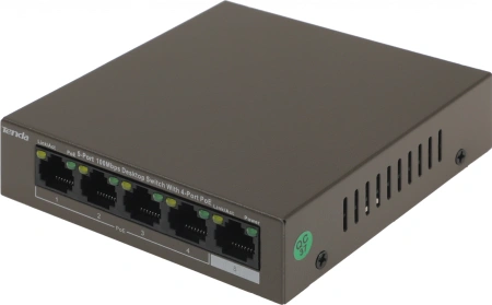 Коммутатор Tenda TEF1105P-4-63W (L2) 5x100Мбит/с 4PoE 58W неуправляемый