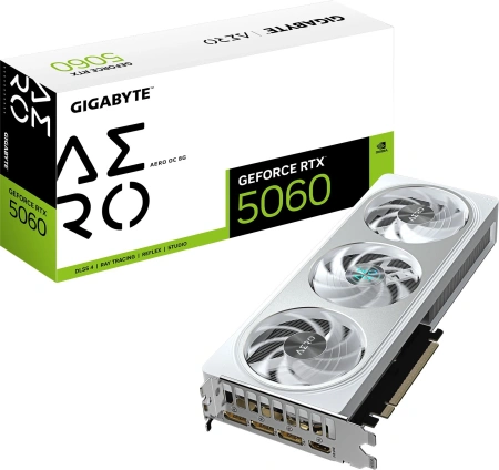 Видеокарта Gigabyte PCI-E 5.0 GV-N5060AERO OC-8GD 1.0 NVIDIA GeForce RTX 5060 8Gb 128bit GDDR7 2497/28000 HDMIx1 DPx3 HDCP Ret