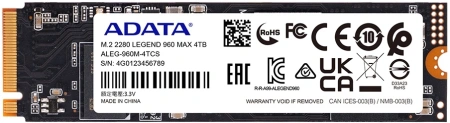 Накопитель SSD A-Data PCIe 4.0 x4 4TB ALEG-960M-4TCS Legend 960 Max M.2 2280