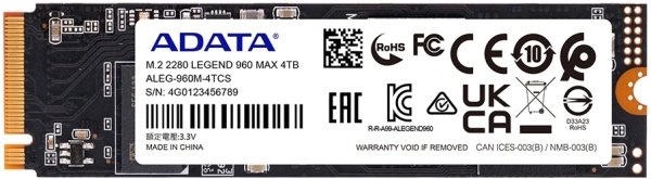 Накопитель SSD A-Data PCIe 4.0 x4 4TB ALEG-960M-4TCS Legend 960 Max M.2 2280