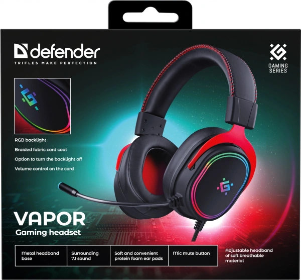 Наушники с микрофоном Defender Vapor черный 2.2м накладные USB оголовье (64584)