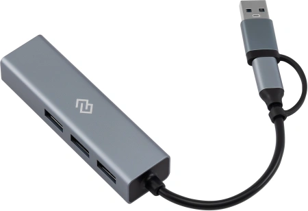 Разветвитель USB-C + USB-A Digma DHUB-LAN-4port 4порт. серебристый