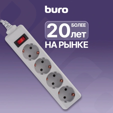 Сетевой фильтр Buro 400SL-1-G 1.5м (4 розетки) серый (пакет ПЭ)