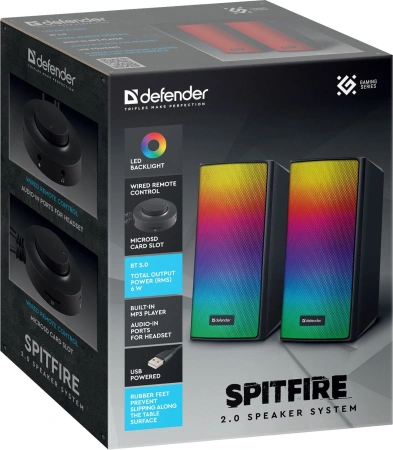 Колонки Defender Spitfire 2.0 черный 6Вт беспроводные BT